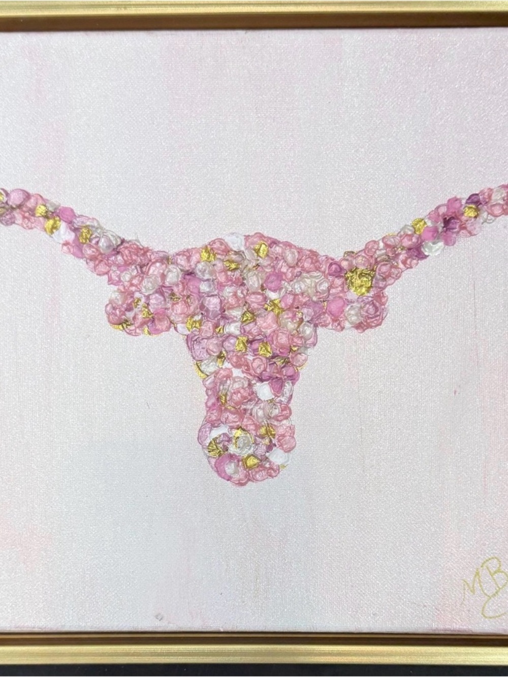 Pink Longhorn - custom painting  acrylic, palette, knife 10”x10”